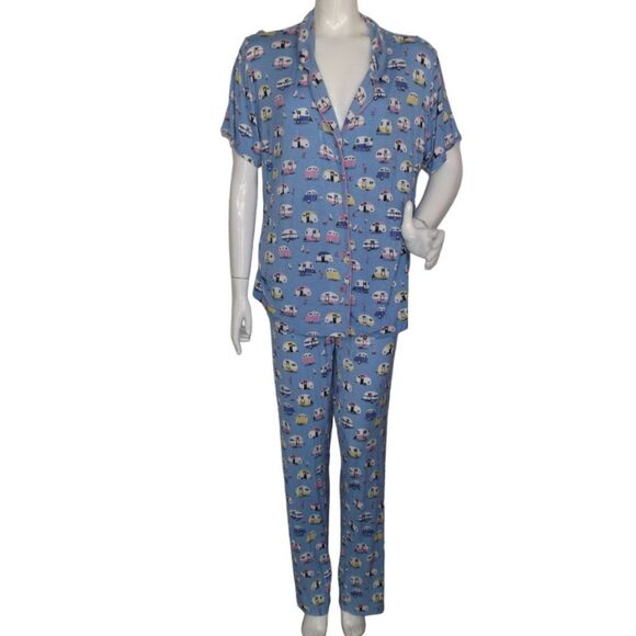 MUNKI MUNKI Pajamas, XXL, Blue, RVs/Trailers/Flamingos, 2 pieces, Top/Pants - Picture 2 of 12